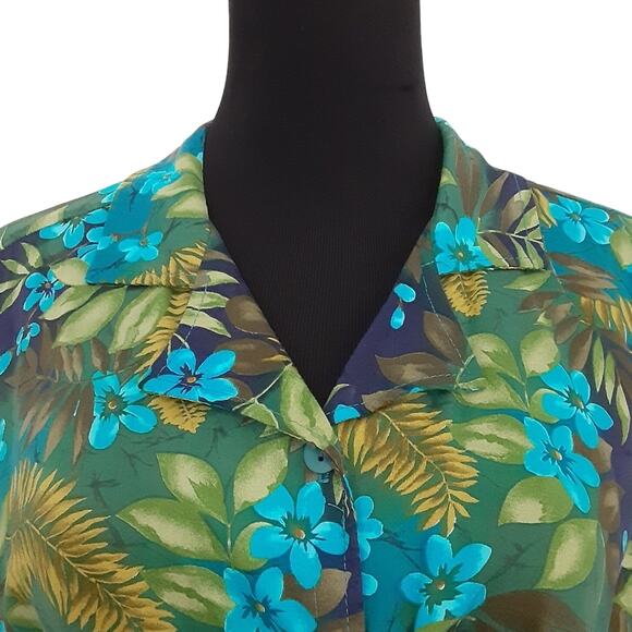 Vintage 80s Hawaiian Floral Two Piece Set High Rise Mini Skirt Button Crop Top L - Picture 3 of 14